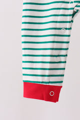 Green stripe gingerbread embroidery romper