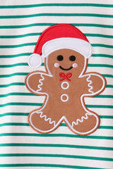 Green stripe gingerbread embroidery scalloped pants set