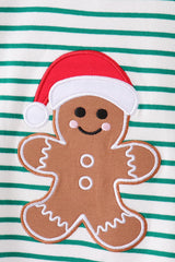 Green stripe gingerbread embroidery pants set
