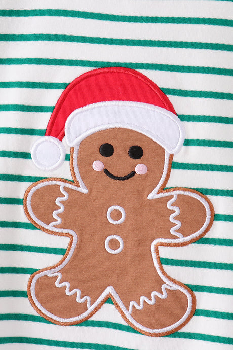 Green stripe gingerbread embroidery pants set