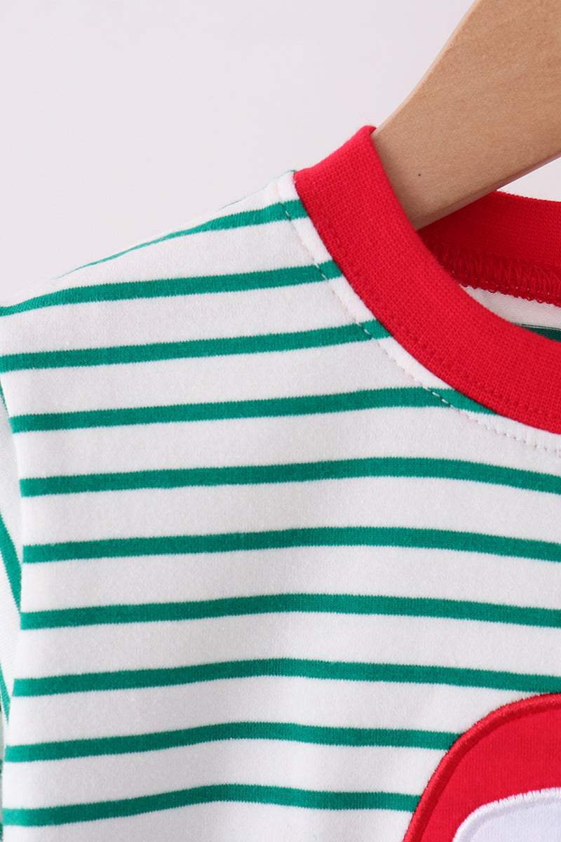 Green stripe gingerbread embroidery pants set