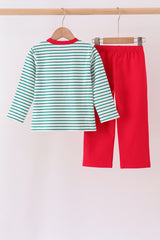 Green stripe gingerbread embroidery pants set