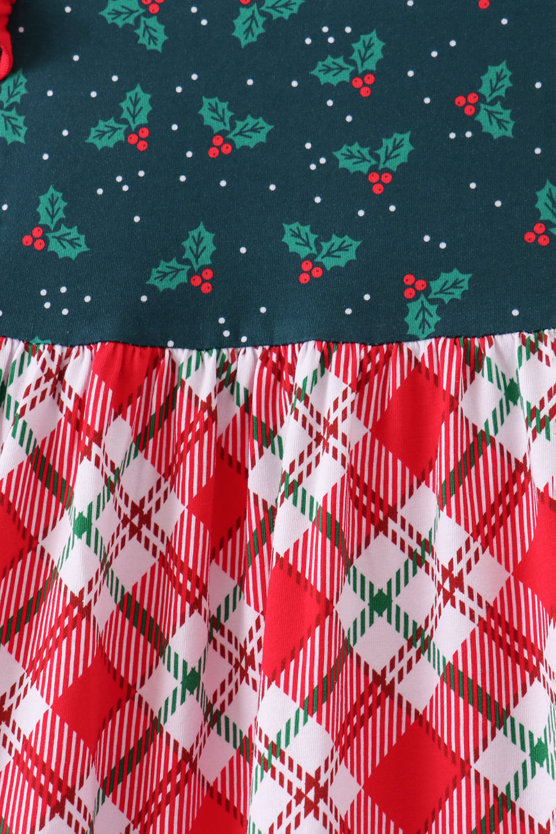 Forest holly plaid ruffle dress