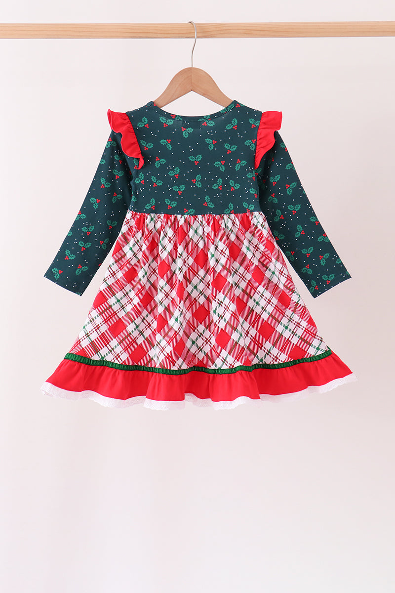Forest holly plaid ruffle dress