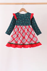 Forest holly plaid ruffle dress