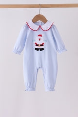 Blue stripe santa embroidery ruffle romper