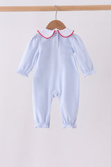 Blue stripe santa embroidery ruffle romper
