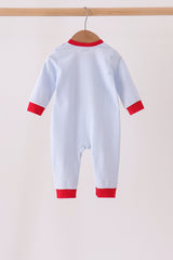 Blue stripe santa embroidery romper
