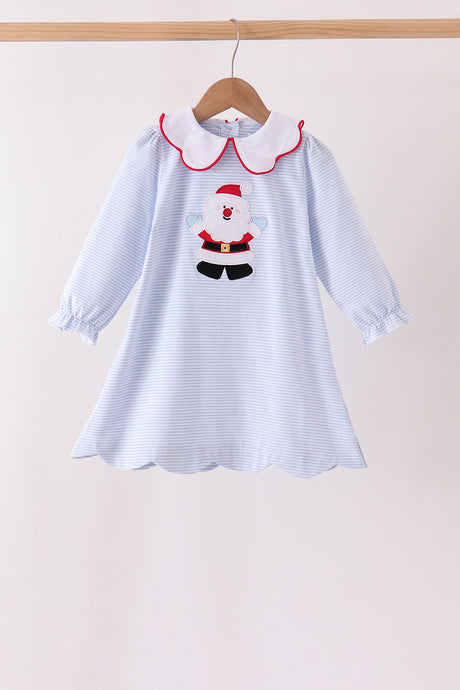 Blue christmas santa embroidery stripe dress