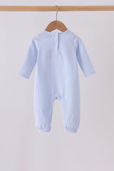 Blue christmas tree gingerbread embroidery stripe romper