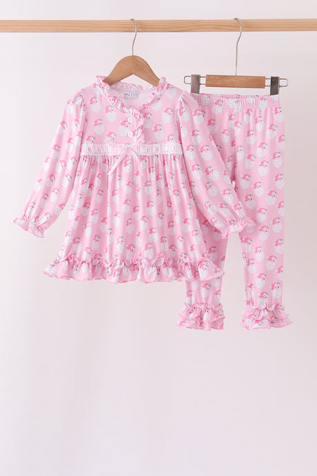 Pink santa claus bamboo ruffle pants set