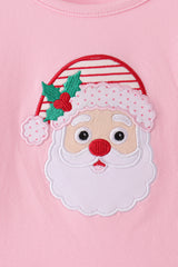 Pink stripe santa embroidery ruffle pants set