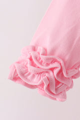 Pink stripe santa embroidery ruffle pants set