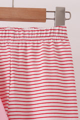Pink stripe santa embroidery ruffle pants set