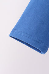 Blue santa embroidery gingham pants set