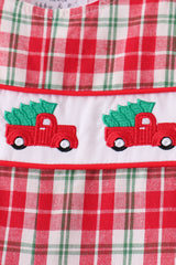 Red christmas tree truck embroidery plaid jonjon