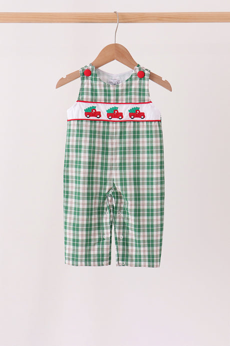 Green christmas tree truck embroidery plaid jonjon