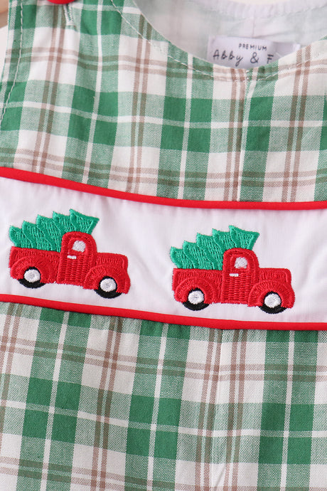 Green christmas tree truck embroidery plaid jonjon