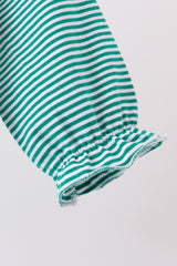Green gingerbread embroidery stripe ruffle romper