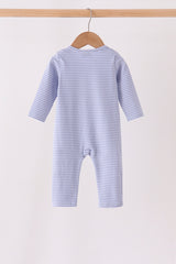 Blue christmas tree puppy embroidery stripe romper