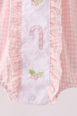 Pink candy cane holly embroidery plaid bubble
