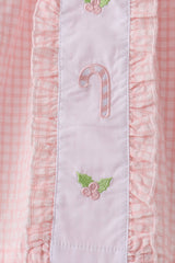 Pink candy cane holly embroidery plaid pants set