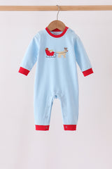 Blue stripe deer embroidery romper