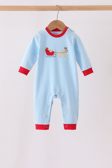 Blue stripe deer embroidery romper
