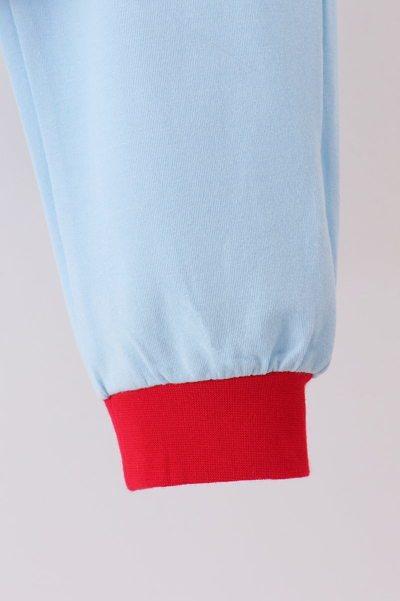Blue deer embroidery pants set