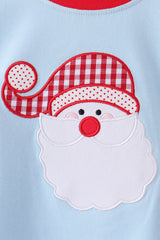 Blue santa claus embroidery gingham pants set