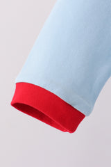 Blue santa claus embroidery gingham pants set