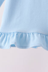 Blue santa claus embroidery ruffle gingham pants set