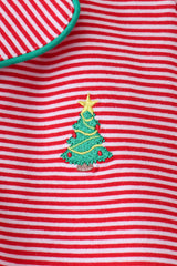 Red stripe christmas tree embroidery pants set
