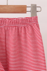 Red stripe christmas tree embroidery ruffle pants set