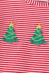 Red stripe christmas tree embroidery ruffle dress
