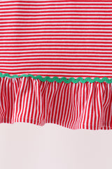 Red stripe christmas tree embroidery ruffle dress
