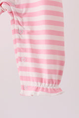 Pink gingerbread embroidery stripe ruffle romper