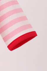 Pink gingerbread embroidery stripe ruffle romper