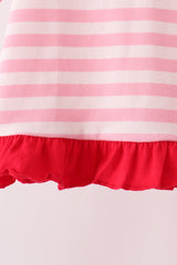 Pink stripe gingerbread embroidery ruffle pants set