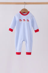 Blue stripe santa claus embroidery romper