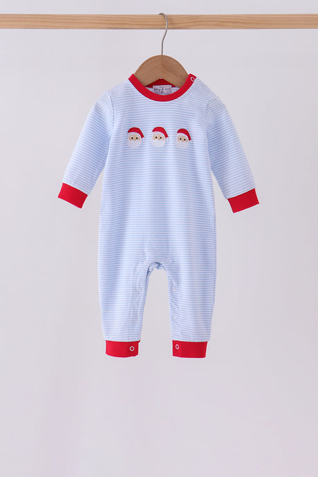 Blue stripe santa claus embroidery romper