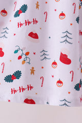Red holly print ruffle pants set