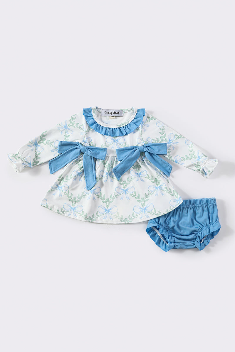 Teal bow floral baby girl set