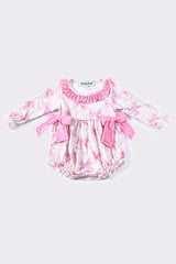 Pink bow floral girl ruffle bubble