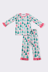 Christmas tree print girl pajamas set