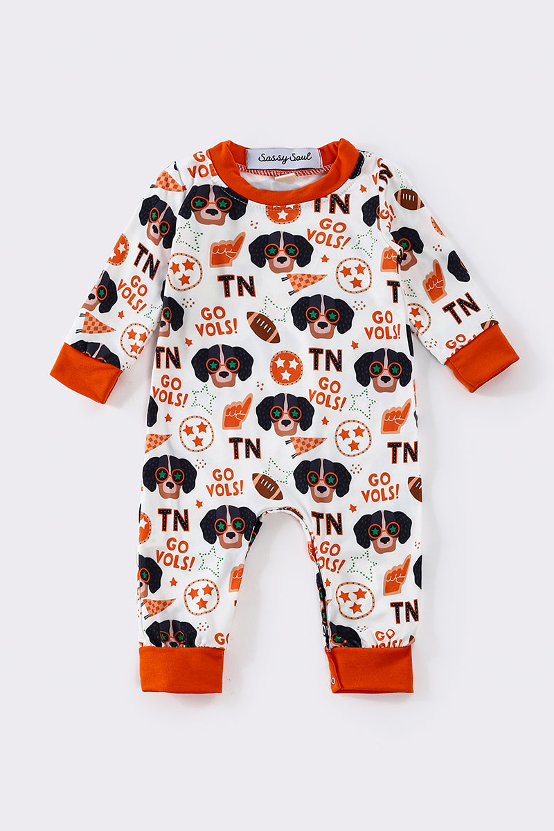 Orange go vols print boy romper