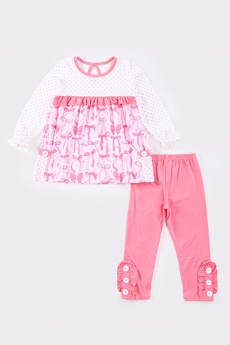 Pink bow print girl set