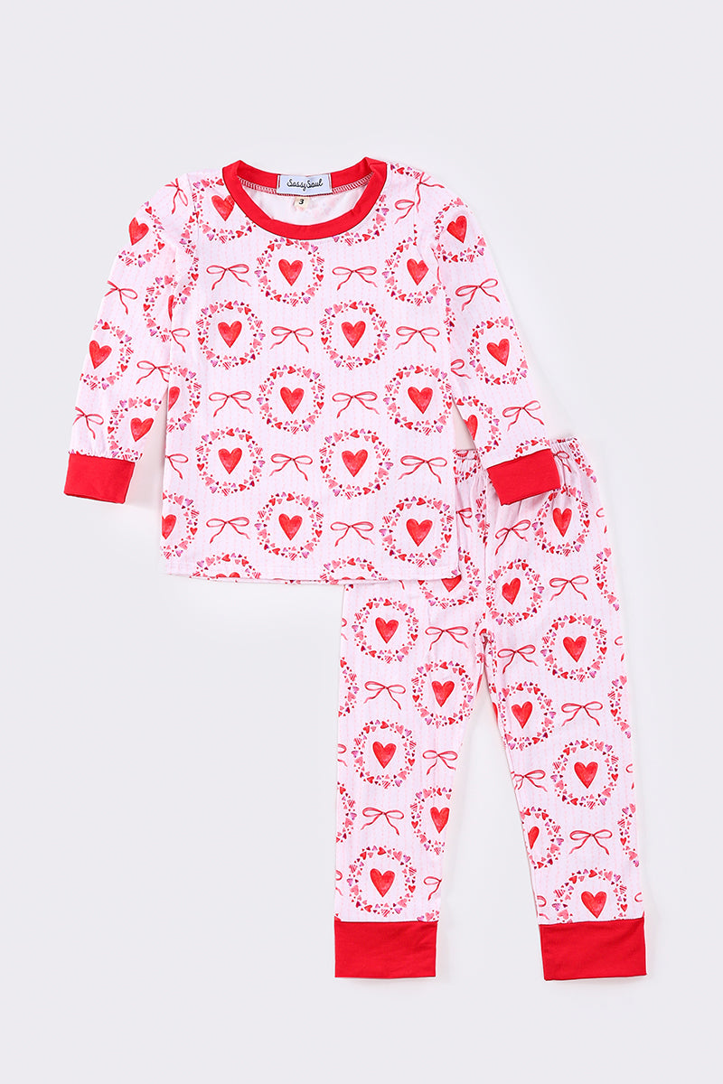 Red valentine heart print pajamas set