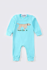 Blue dog applique boy romper