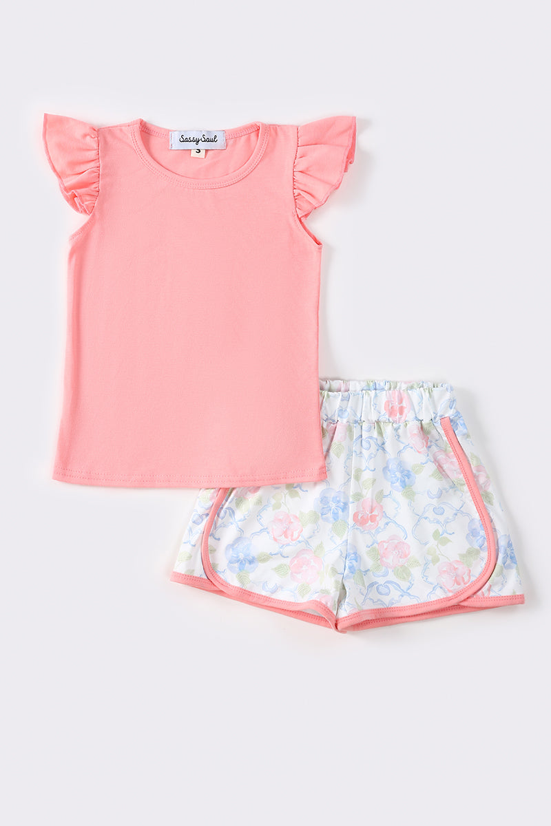 Pink floral print girl set